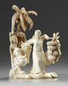 A Chinese carved ivory 'banana pickers' group