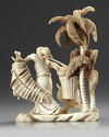 A Chinese carved ivory 'banana pickers' group