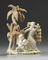 A Chinese carved ivory 'banana pickers' group