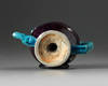 A Chinese aubergine and turquoise-decorated Cadogan teapot