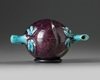 A Chinese aubergine and turquoise-decorated Cadogan teapot