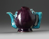 A Chinese aubergine and turquoise-decorated Cadogan teapot