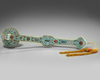 A CHINESE CLOISONNÉ ENAMEL RUYI-SCEPTRE IN A JADE PLAQUE INSET WOOD BOX, CHINA, 19TH CENTURY
