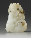 A Chinese pale celadon jade 'boy and crane' carving