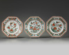 Three Chinese famille verte 'piecrust' octagonal dishes