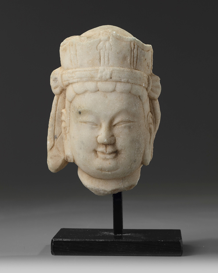 A Chinese white marble head of Guanyin