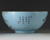 A large Chinese sgraffiato pale-blue-ground famille rose punch bowl