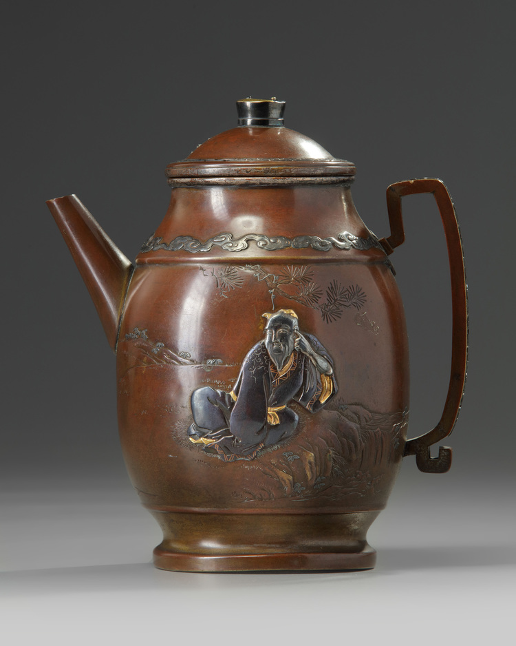 A Japanese mixed metal teapot