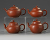 Four small Chinese yixing teapots and covers