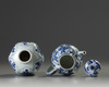 A Chinese blue and white moulded teapot and a hexagonal jar