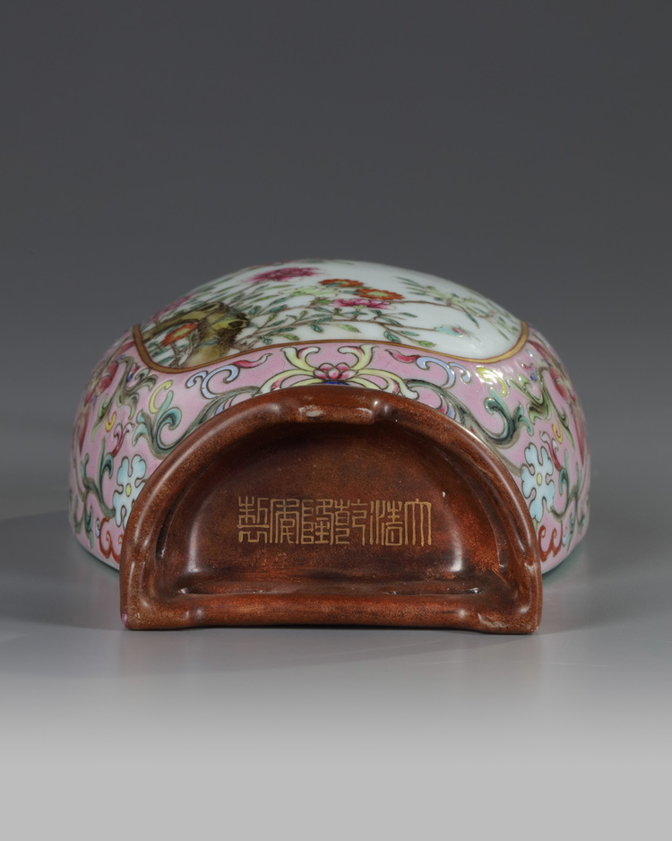 A Chinese pinkground famille rose wall vase