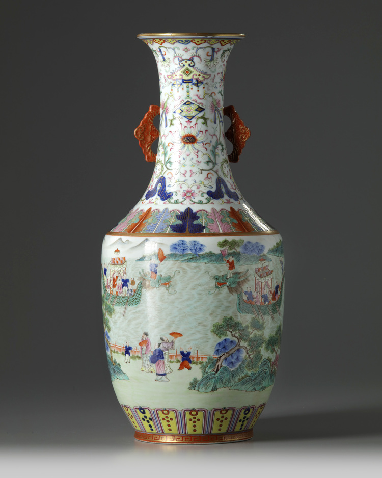 A Chinese famille rose ‘dragon boat’ vase