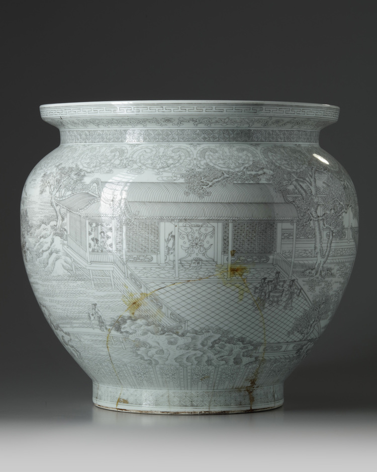 A Chinese black-enamel-decorated ‘figural’ jardinière