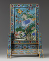 A Chinese cloisonné enamel ‘magpie and prunus’ table screen