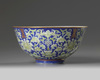 A Chinese blue-ground famille rose 'lotus' bowl