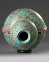 A Chinese turquoise-ground famille rose double gourd vase