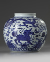 A Chinese blue and white 'dragon and qilin' jar