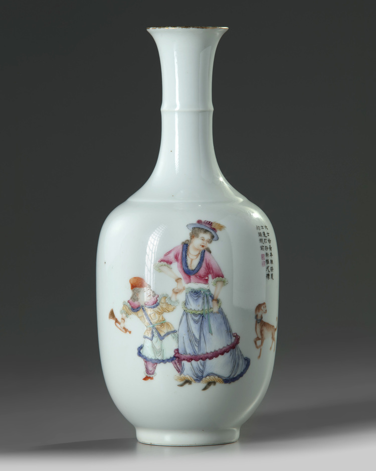 A Chinese famille rose European-subject vase