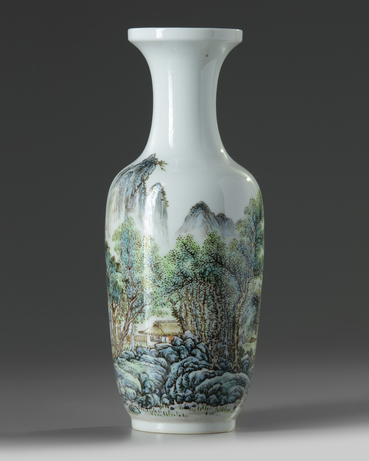 A Chinese enamelled 'landscape' slender vase