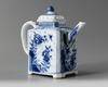 A Chinese blue and white rectangular-section teapot and cover