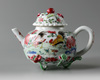 A Chinese famille rose moulded 'roosters' teapot and cover