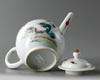 A Chinese famille rose 'twin ram' teapot and cover