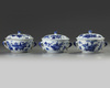 Three Chinese blue and white 'Hundred Antiques' potiches and covers