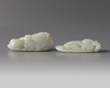 TWO LARGE CHINESE PALE CELADON JADE 'BOYS' CARVINGS, 20TH CENTURY