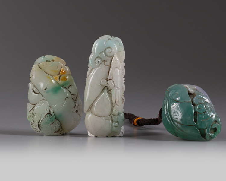 A group of three Chinese jadeite carvings