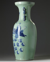 A Chinese celadon-ground blue and white vase