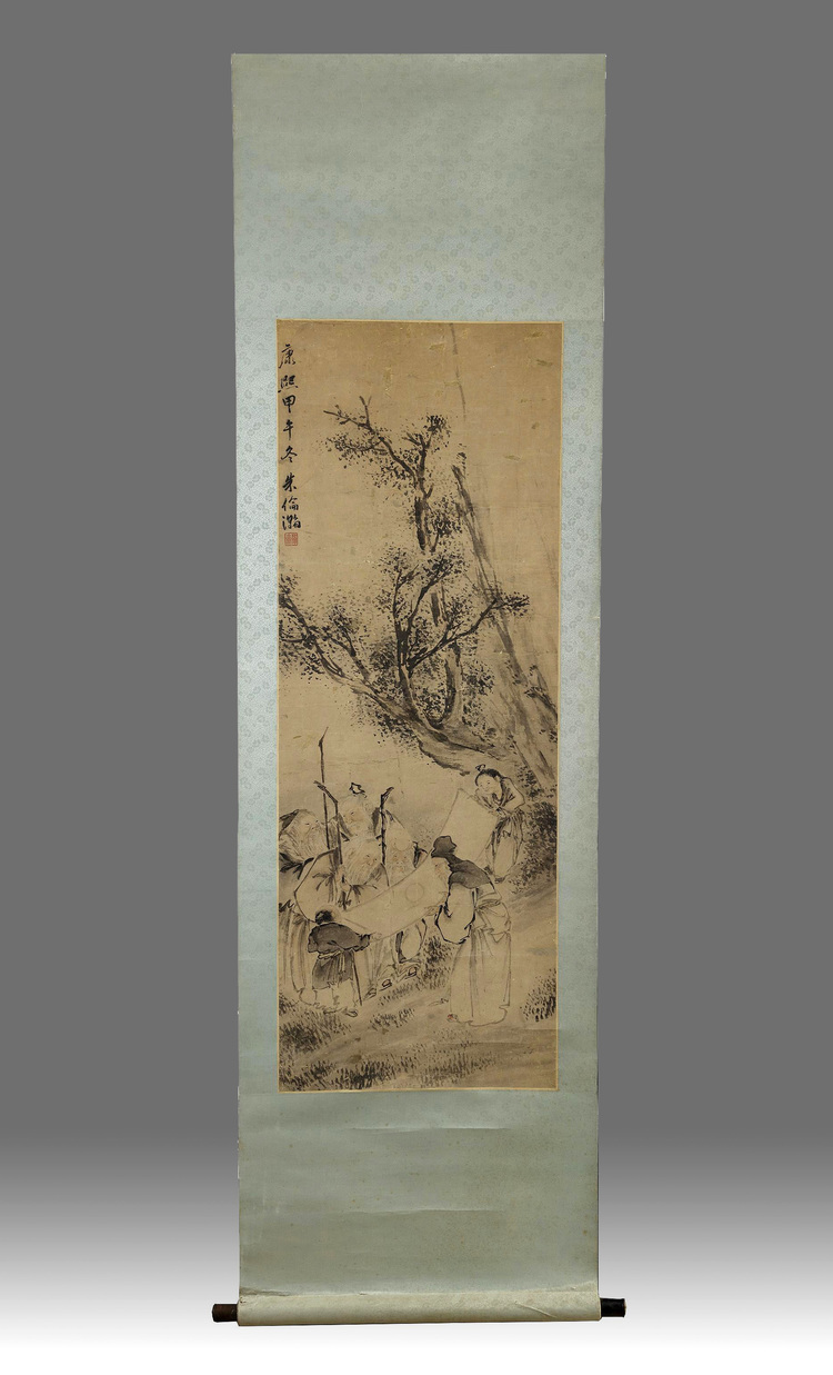 A Chinese hand scroll depicting scholars
