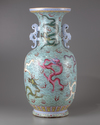 A blue-ground famille rose 'dragons' vase