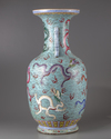 A blue-ground famille rose 'dragons' vase