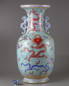A blue-ground famille rose 'dragons' vase
