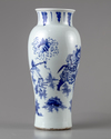 A Chinese blue and white 'Zhong Kui' slender vase