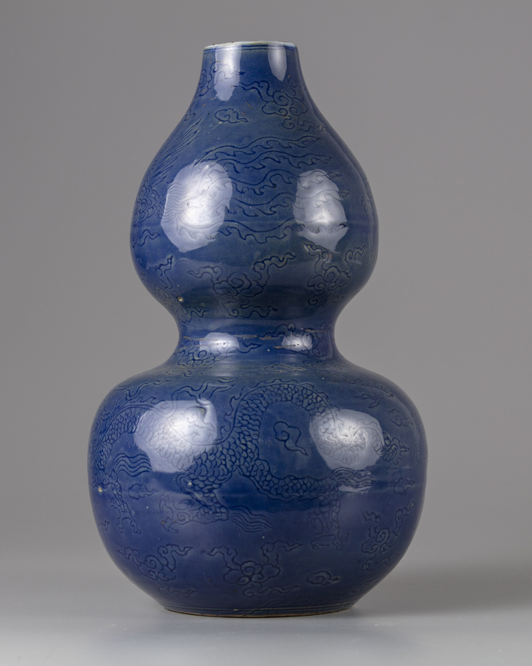 A Chinese blue glazed double-gourd 'dragon vase'