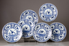 Six Chinese blue and white 'boys' dishes