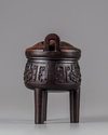 A CHINESE HARDWOOD ARCHAISTIC TRIPOD CENSER AND COVER, 19TH CENTURY