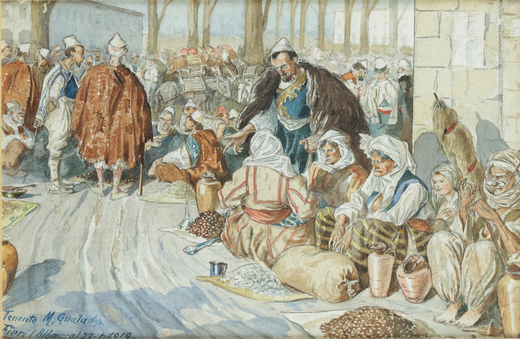 A painting depicting feasting in Albania