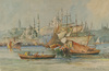 An Orientalist painting depicting boats, The Golden Horn
