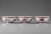 THREE CHINESE FAMILLE ROSE BOWLS WITH TWO SPOONS, 20TH CENTURY