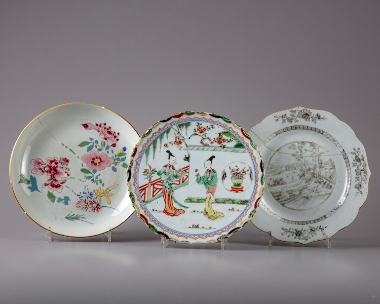 Three Chinese enamelled dishes