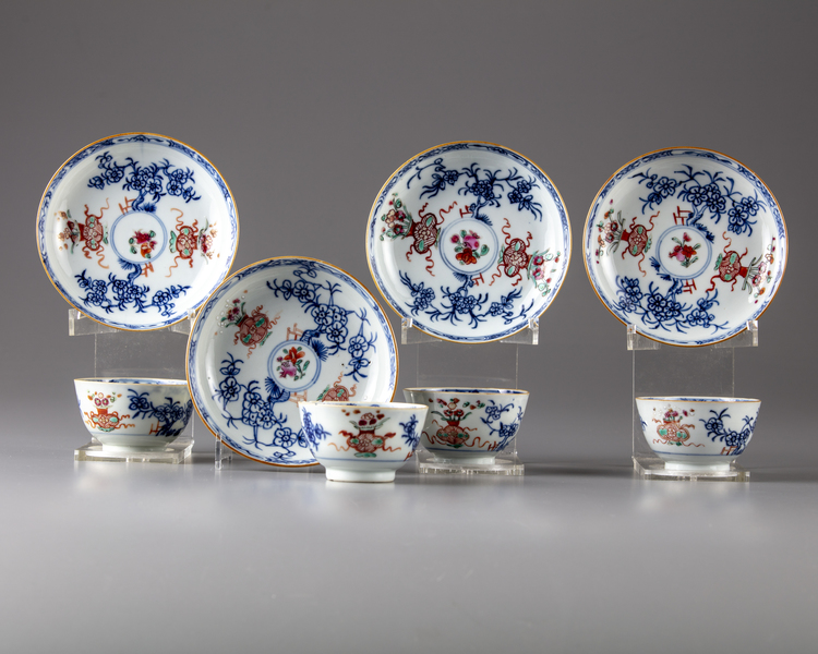 Four Chinese porcelain cups and saucers
