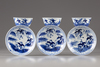 Three Chinese blue and white warriors cups and saucers