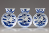 Three Chinese blue and white warriors cups and saucers