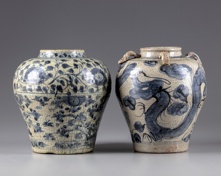 TWO CHINESE BLUE AND WHITE SWATOW JARS, LATE MING DYNASTY