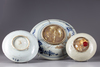 Three Chinese blue and white swatow chargers