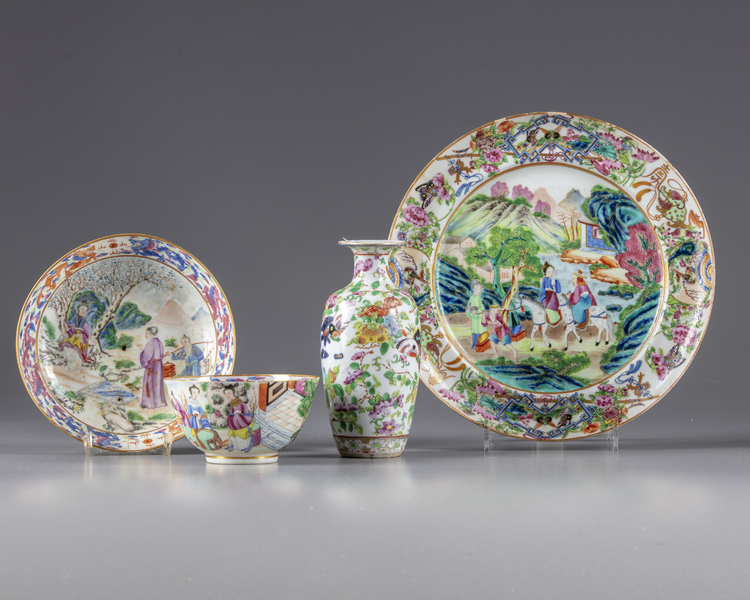 A group of famille rose Cantonese vessels