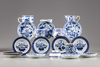 Seven Chinese blue and white cups and twelve saucers
