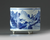 A small Chinese blue and white cylindrical censer